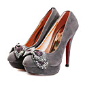 Suede Upper High Heels Closed-toes With Bowknot Fashion Shoe (0987-D4604)