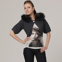 Gray Rabbit Hair One Buttons Short Sleeves Hoodies Sweater Outerwear / Women's Sweaters (FF-B-0736737)