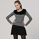 Gray Rabbit Hair Long Sleeves Round Neckline Sweater / Women's Sweaters (FF-C-BK0736020)