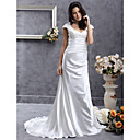 Sheath/ Column Scoop Sweep/ Brush Train Elastic Silk-like Satin Wedding Dress