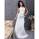 Sheath/Column Halter V-neck Sweep/Brush Train Organza Wedding Dress