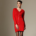 TS Gathered Front Zipper Long Sleeves Sweater Dress / Women's Sweaters
