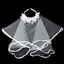 satén precioso / cordón con niña de las flores de la boda de diamante de imitación velo / diadema (0986-ts005)