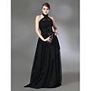 A-line Halter Floor-length Tulle Over Stretch Satin Evening Dress