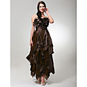 Chiffon Taffeta A-line Strapless Tea-length Evening Dress