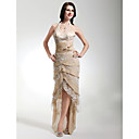 Sheath/ Column Halter Asymmetrical Stretch Satin Lace Evening Dress
