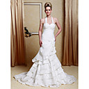 Trumpet/ Mermaid Halter Court Train Taffeta Tiered Wedding Dress