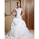 Ball Gown Scoop Court Train Taffeta Pick-up Wedding Dress with Split Front