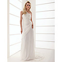 Sheath/Column One Shoulder Sweep/Brush Train Chiffon Wedding Dress