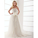 A-line Strapless Court Train Tulle Wedding Dress