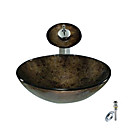 graue runde Glas Schiff sinken mit Wasserfall Armatur, Einbauring und Wasserablauf (0888-c-Bly-6140-wf)
