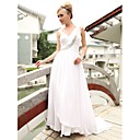 Sheath/ Column V-neck Sweep/ Brush Train Chiffon Satin Ready-to-Wear Evening Dress