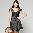 schouder kant v hals strikken little black dress / dames jurken (ff-a-ba0996023)