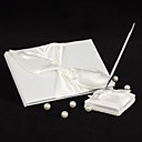 Wedding Guest Book and Pen Set With Ivory Satin Knot Design