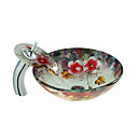 Blume runden Glas Schiff Spülbecken mit Wasserhahn Wasserfall (0888-c-Bly-6544-wf)