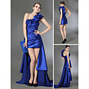 Sheath/Column One Shoulder Short/Mini Stretch Satin Over Chiffon Cocktail Dress with Removable Train