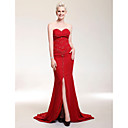 Sheath/Column Sweetheart Sweep/Brush Train Chiffon Over Stretch Satin Evening/Prom Dress