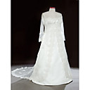 A-line Chapel Train Lace Satin Plus Size Wedding Dress