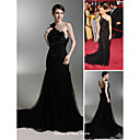 Tulle Elastic Woven Satin Trumpet/ Mermaid One Shoulder Evening Dress inspired by Hilary Swank at Oscar (FGY0703)