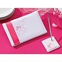 Pink Flora Wedding Guest Book And Pen Set In Satin