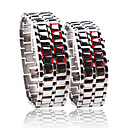  Silvery Metal Strip Digital Lava Style Iron Sport Couple Red LED Faceless Wrist Watch
