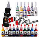 17 Flaschen Tattoofarbe / 10 * 15ml, 6 * 5 ml und 1 * 30ml
