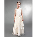 A-line Jewel Floor-length Taffeta Organza Junior Bridesmaid Dress