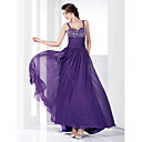 A-line Spaghetti Straps Sweep/Brush Train Chiffon Evening Dress