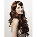 Capless Long Body Wave Brown Synthetic Wig Side Bang
