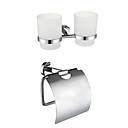 Chrome Finish 2-Piece Bathroom Accessory Set Double Cup Rack With Toilet paper Rack