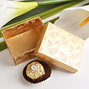 Square Damask Print Favor Box In Gold (Set of 12)