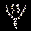 Beautiful White Rhinestone/ Freshwater Pearls And 925 Silver Necklace And Earrings Jewelry Set