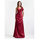 A-line One Shoulder Floor-length Stretch Satin Bridesmaid Dress