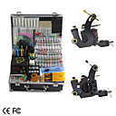2 ghisa pistola kit tatuaggio con alimentazione lcd e 40 inchiostro