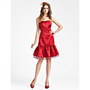 Sheath/ Column Strapless Knee-length Satin Bridesmaid Dress