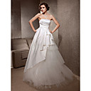 A-line Strapless Sweep/Brush Train Satin Tulle Wedding Dress