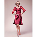 A-line Spaghetti Straps Knee-length Stretch Satin Mother of the Bride Dress With A Wrap