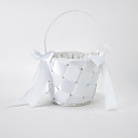 canasta de niña de las flores de raso blanco con lazo y diamantes de imitación