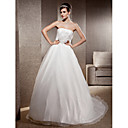 A-line Strapless Sweep/Brush Train Organza Satin Wedding Dress