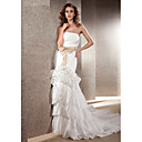 Trumpet/Mermaid Strapless with Sashes Chapel Train Taffeta Wedding Dress
