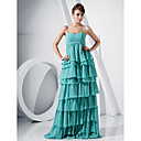 Sheath/Column Sweetheart Floor-length Chiffon And Lace Tiered Evening Dress