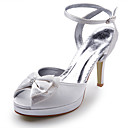 Satin Upper High Heel Strappy Sandals With Rhinestone/ Bowknot Wedding Bridal Shoes