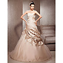 A-line Strapless Court Train Satin And Tulle Wedding Dress