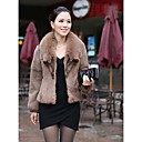 Long Sleeve Belted Rabbit Fur Office/Casual Jacket With Turndown Collar
