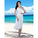 Sheath/Column One Shoulder Tea-length Chiffon Wedding Dress