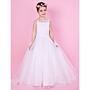 A-line Spaghetti Strap Beaded Organza And Satin Flower Girl Dress