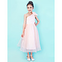 One Shoulder Tea-length Organza And Lace Junior Bridesmaid Dress