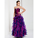 A-line Strapless Floor-length Taffeta Organza Evening Dress