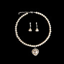 Pearl With Heart Jewelry Set Including Necklace and Earrings