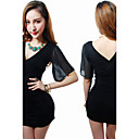 V-Neck Chiffon Flare Sleeve Bodycon Dress